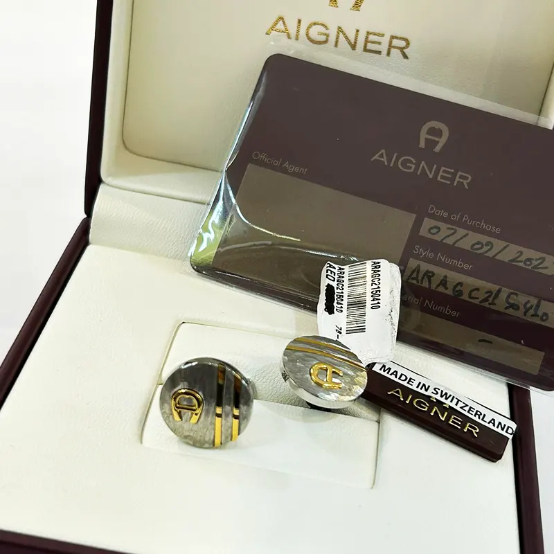 Aigner Lupo Steel & Gold Swiss Grade Men's Fashion  Cufflinks- ARAGC2150410